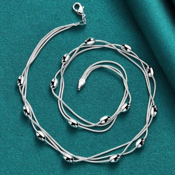 NWT Beaded Layered Chain Necklace S925 Silver 17" Minimalist Contemporary - Picture 6 of 10